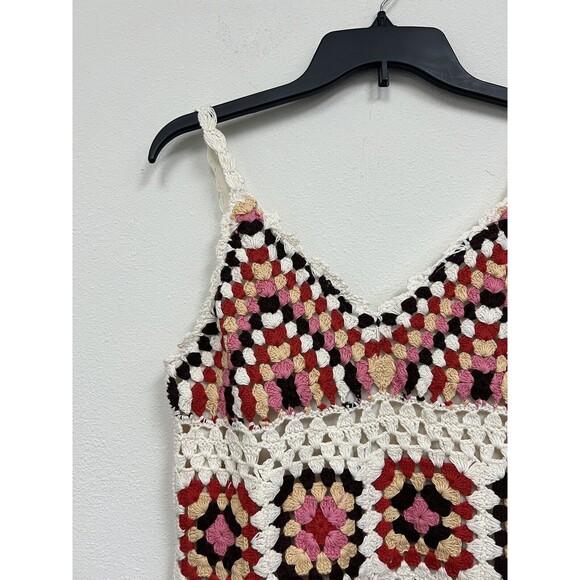 $199 Lucky Brand Granny Square Crochet Dress Knit Colorful/Cream Medium - Picture 5 of 16